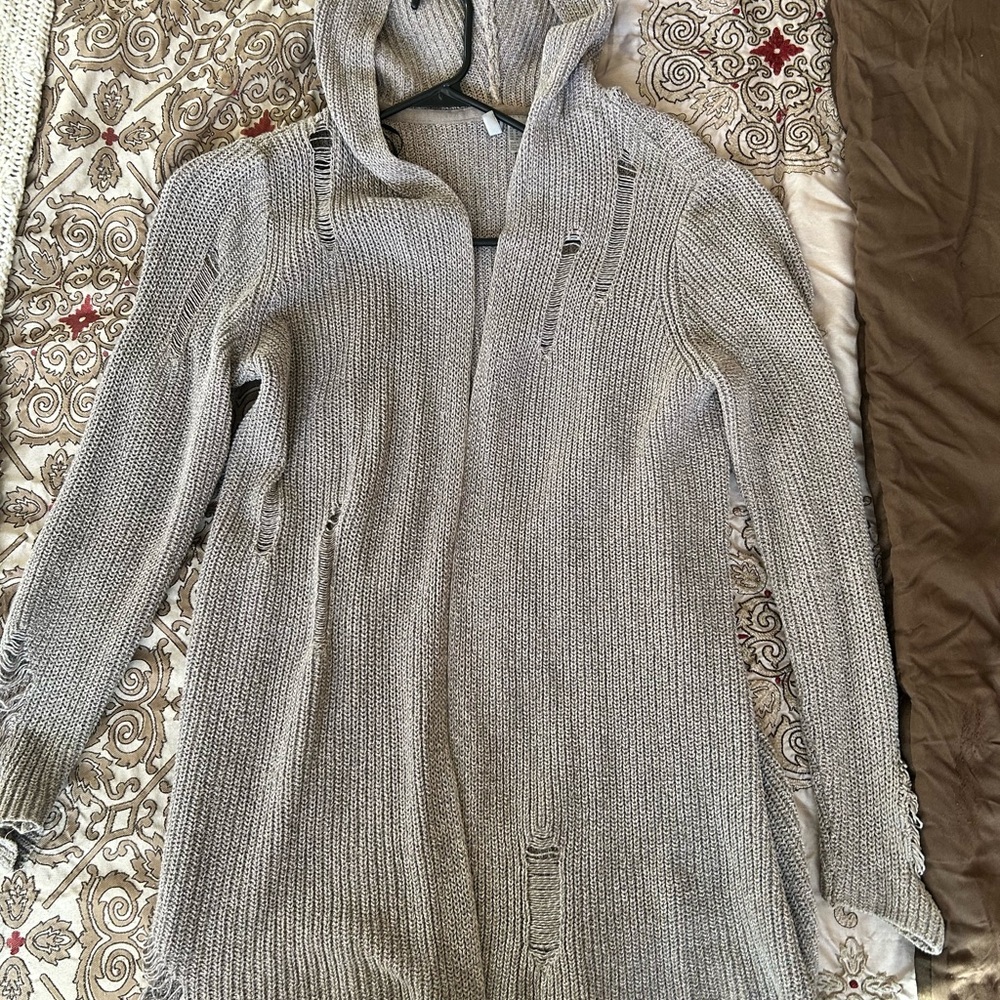 Women Cozy Gray Knit Hooded Cardigan